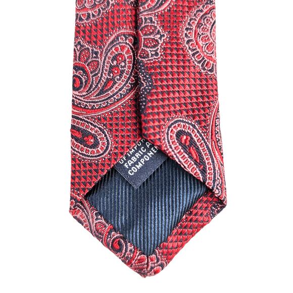 Hart Schaffner Marx Men’s Neck Tie Silk Red Paisley Pattern Print Made in USA - Picture 5 of 6